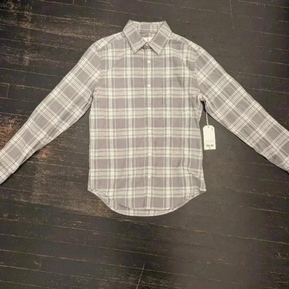 NWT Mutual Weave Grey Plaid Shirt Size Small